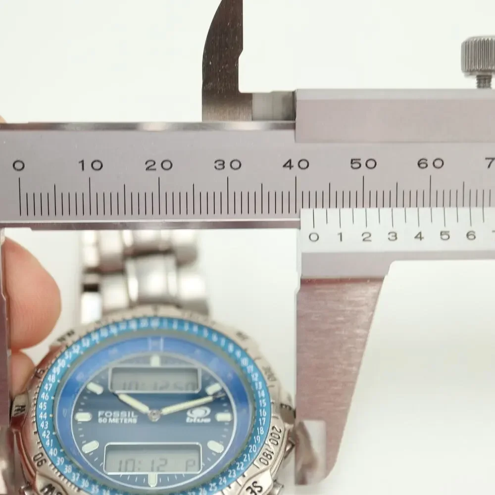 Vintage Fossil Blue Ana Digi 43mm Watch Alarm Chrono Timer Backlight AM3199